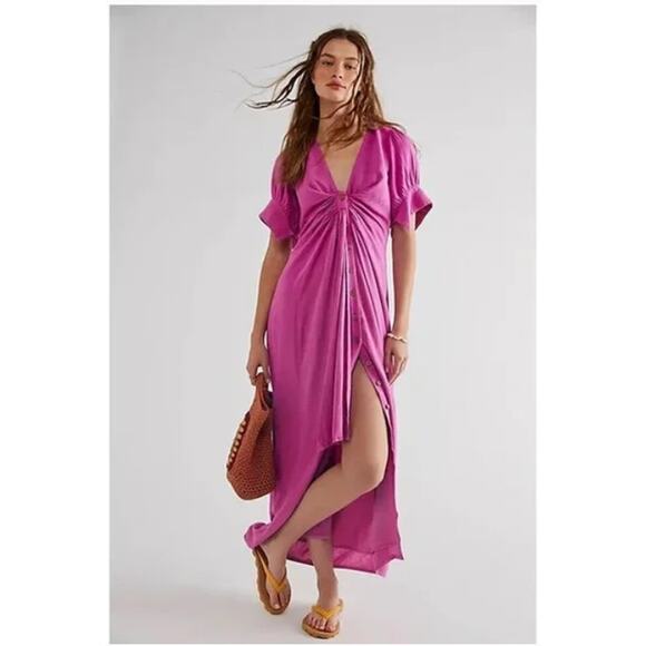 Free People Vintage Summer Midi Dress in Dusty Violet - Picture 9 of 9